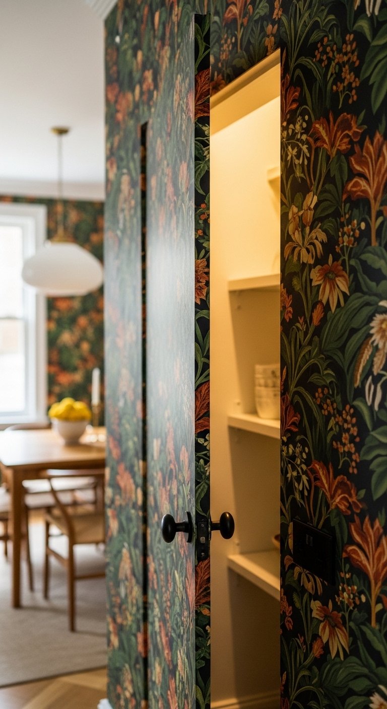 Hidden Pantry Behind Wallpaper