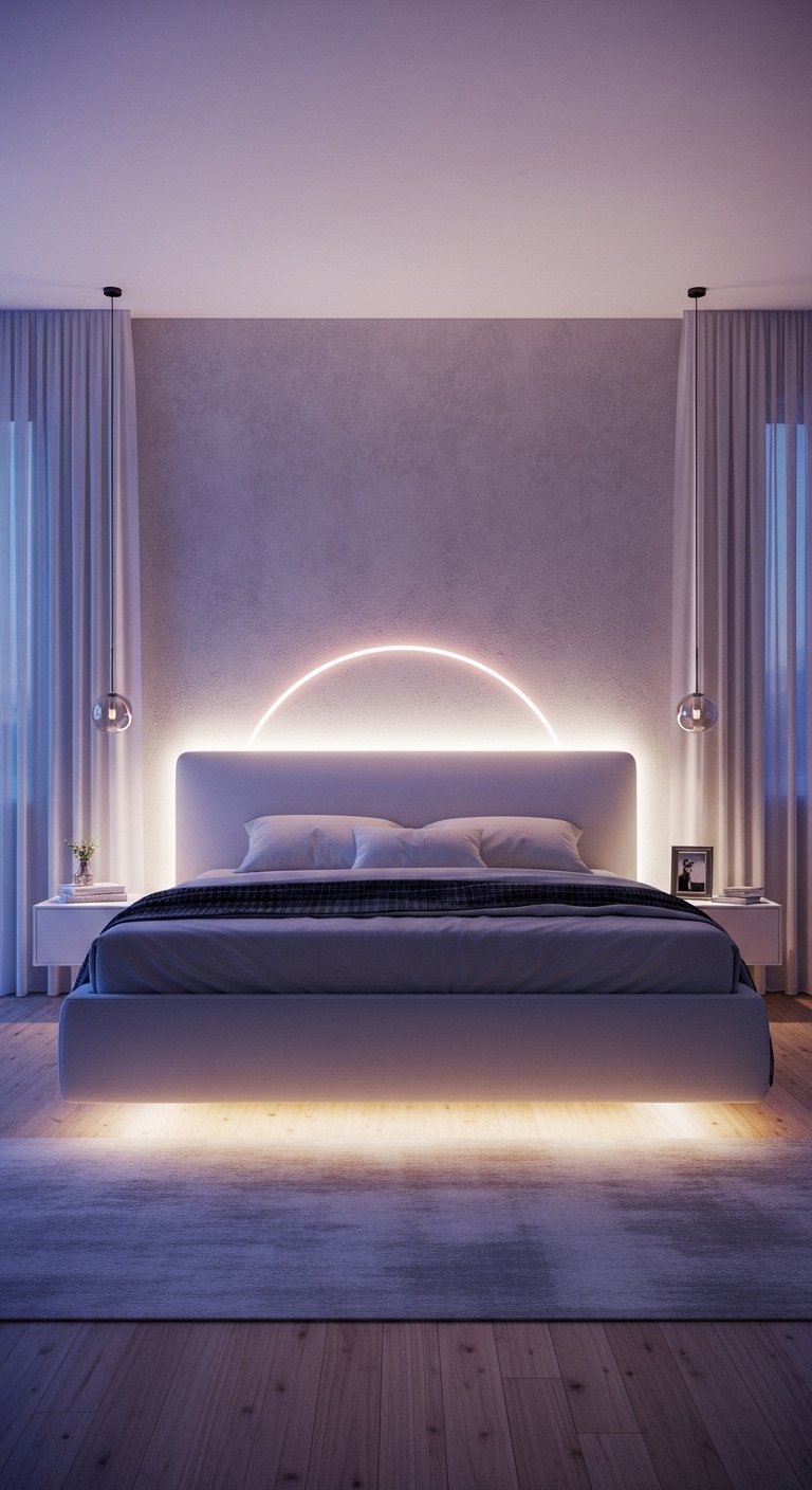 LED Strip Lighting Behind Headboard