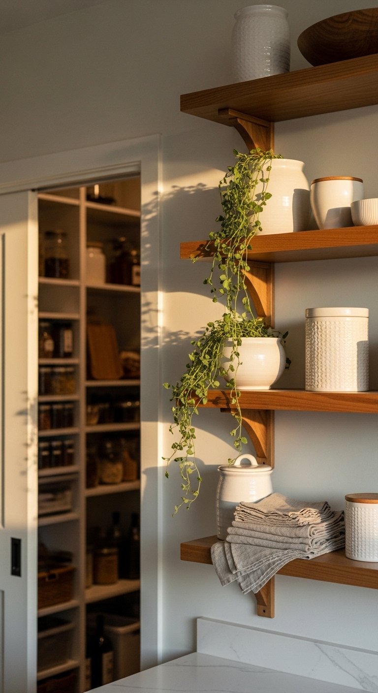 Pantry Behind Open Shelving
