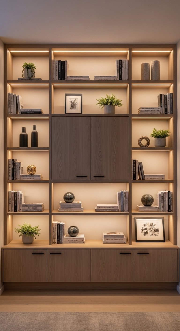 built-in wall shelving system