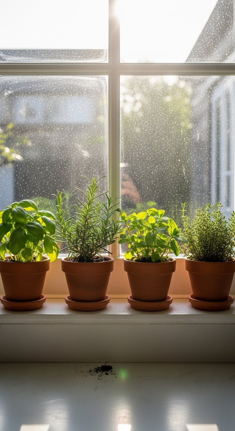 Add Fresh Herbs in Small Pots on the Windowsill