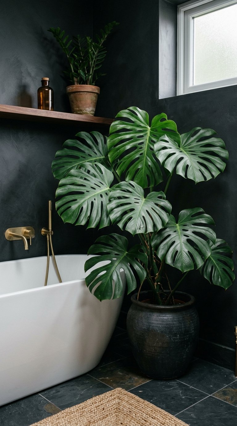 Add Plants to a Dark Bathroom for Organic Contrast