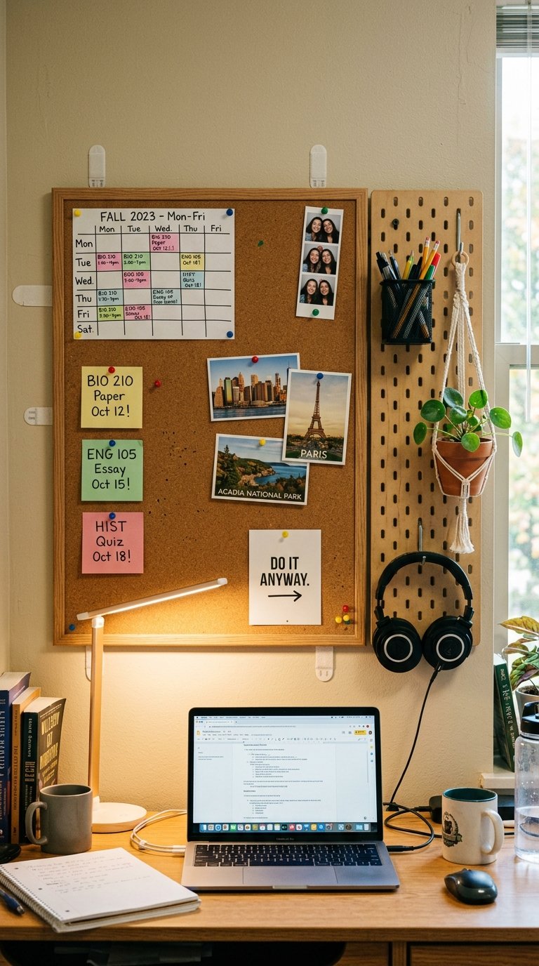 Add a Corkboard or Pegboard for Organization