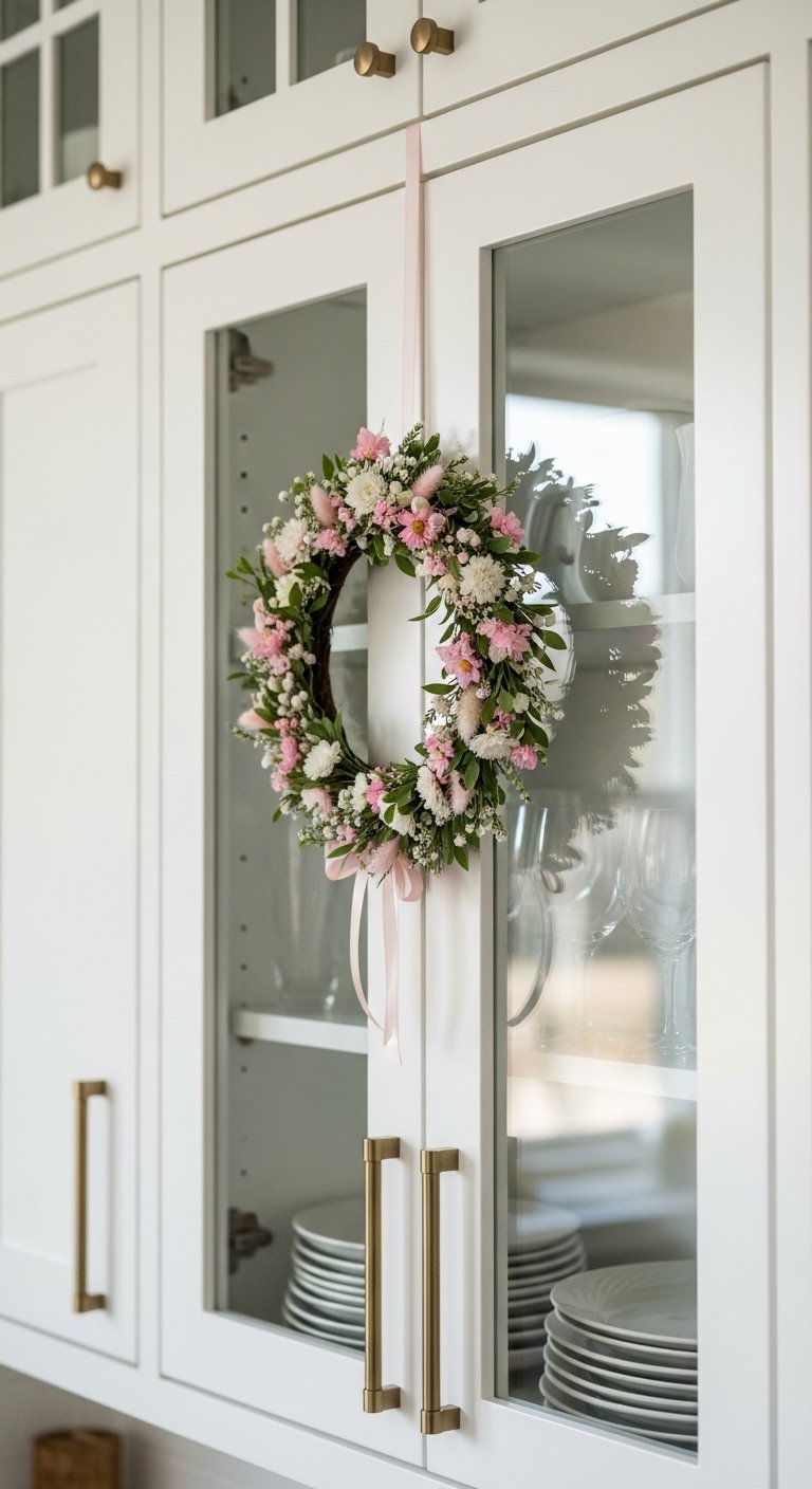 Add a Spring Wreath to a Cabinet Door