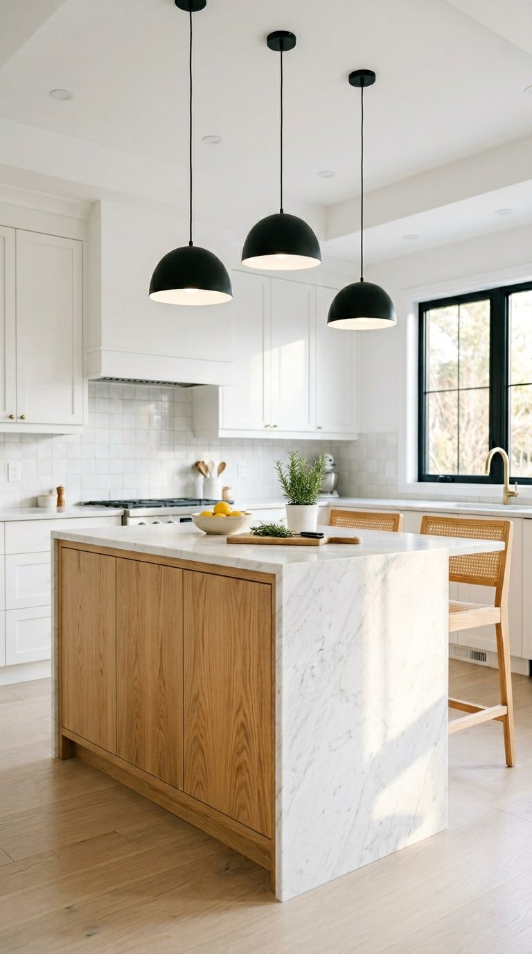 Add an Oak Kitchen Island in a White Kitchen