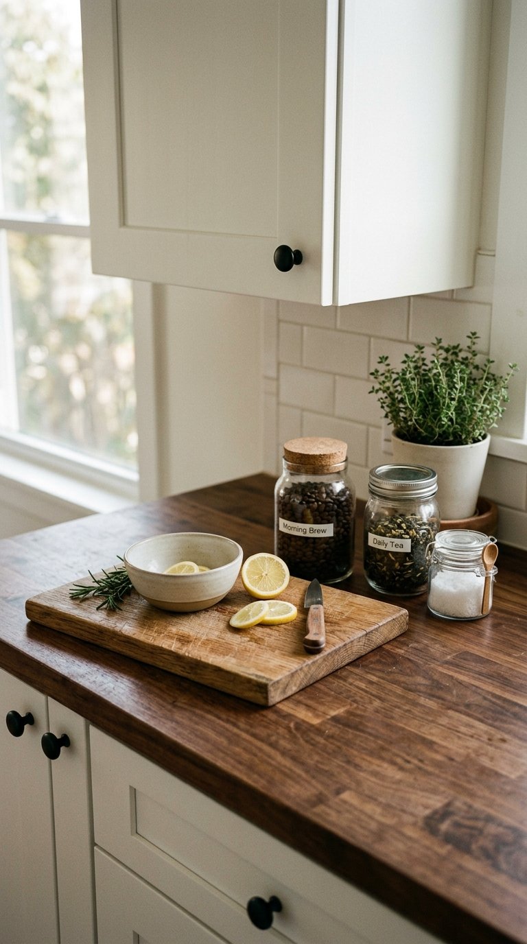 All-White Cabinets With Wood Countertops