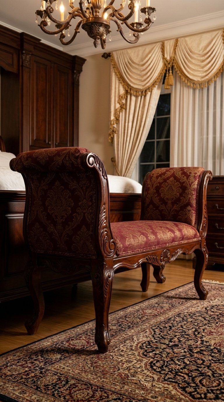 Bench With Decorative Carved Wood Frame