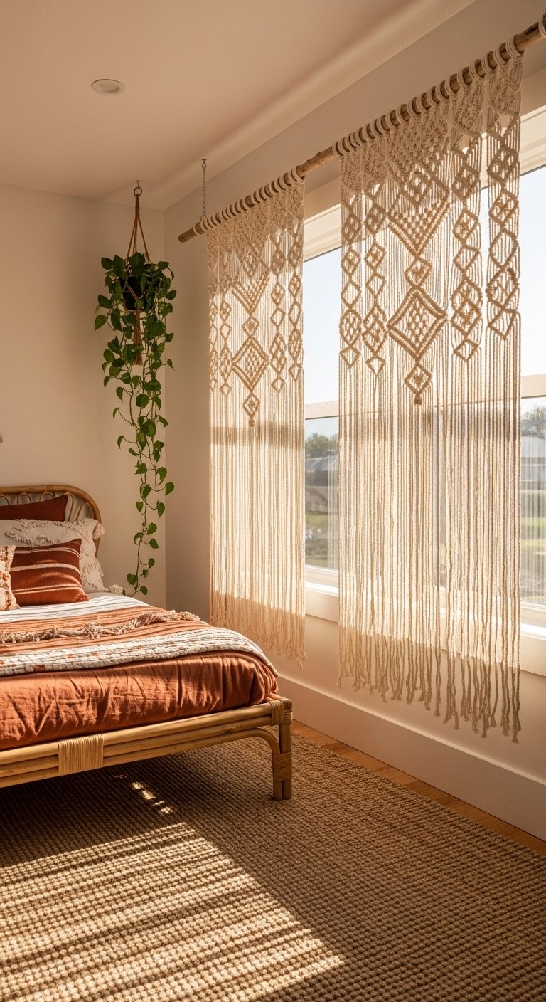 Boho Macrame Curtain Panels