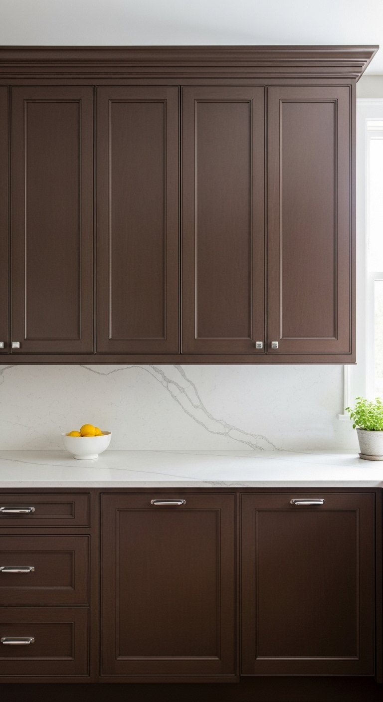 Brown Shaker Cabinets With White Countertops