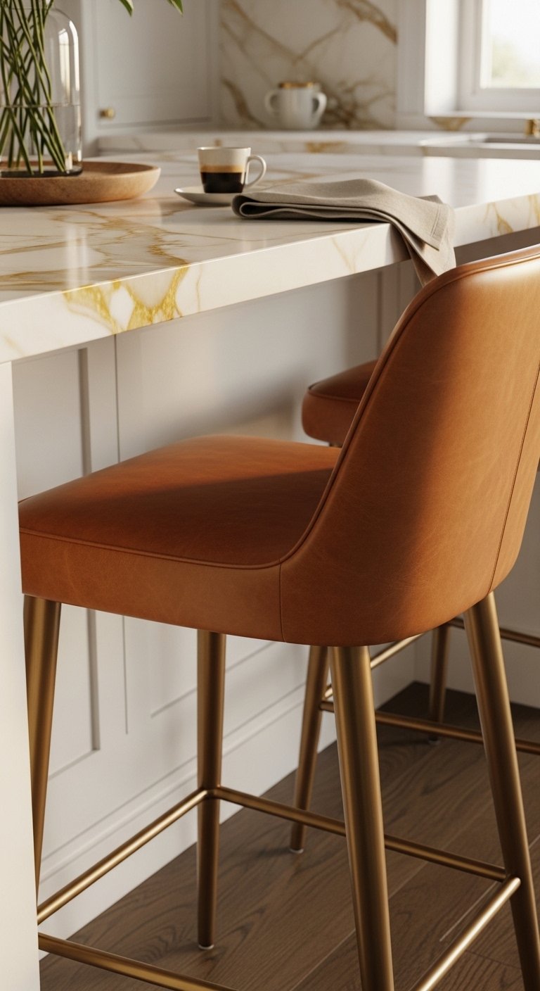 Brown Velvet or Leather Bar Stools