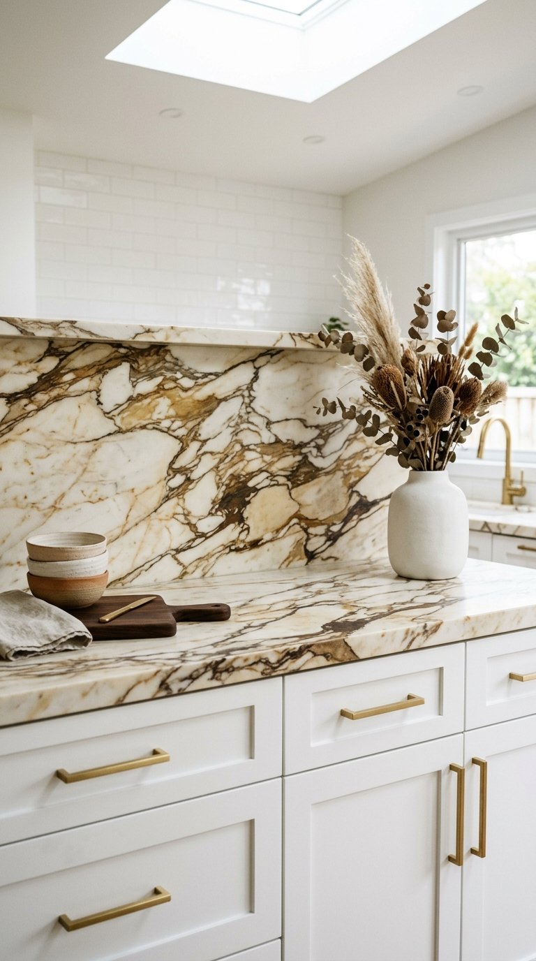 Brown and White Marble Kitchen