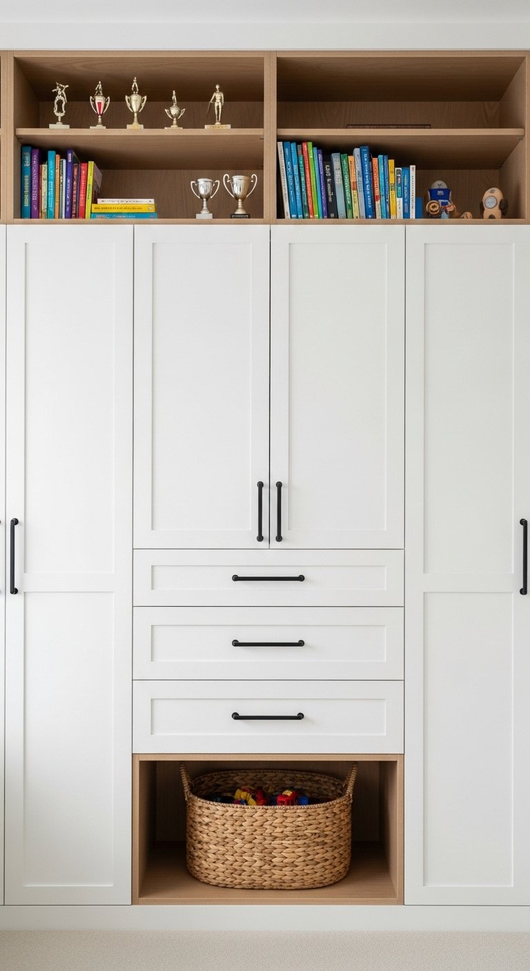 Built-In Storage Along One Full Wall