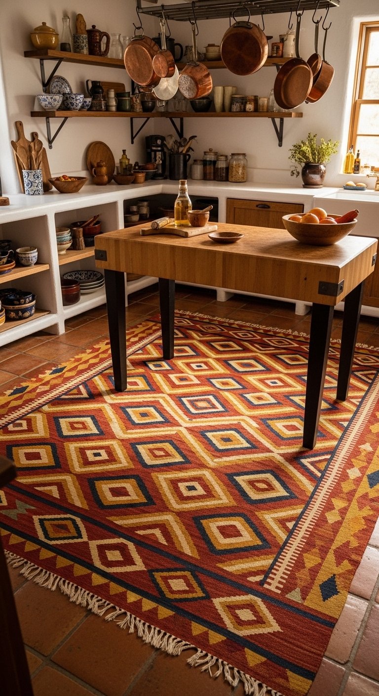 Colorful Kilim-Style Kitchen Rug