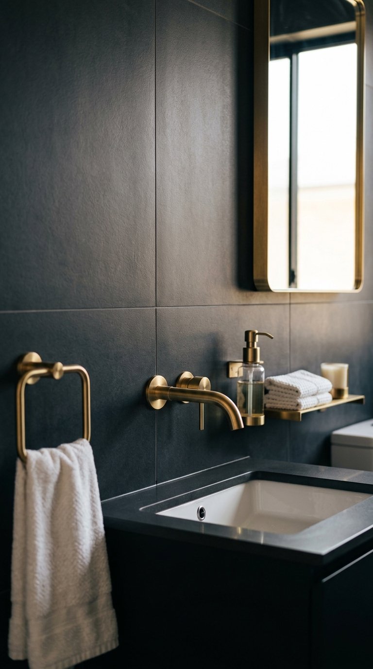 Combine Dark Tiles With Warm Brass Accents