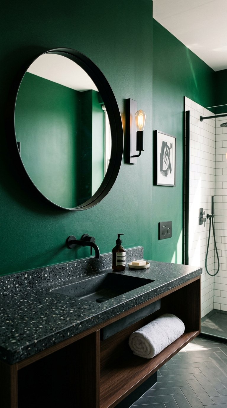 Combine Green With Black for a Bold Contemporary Bathroom