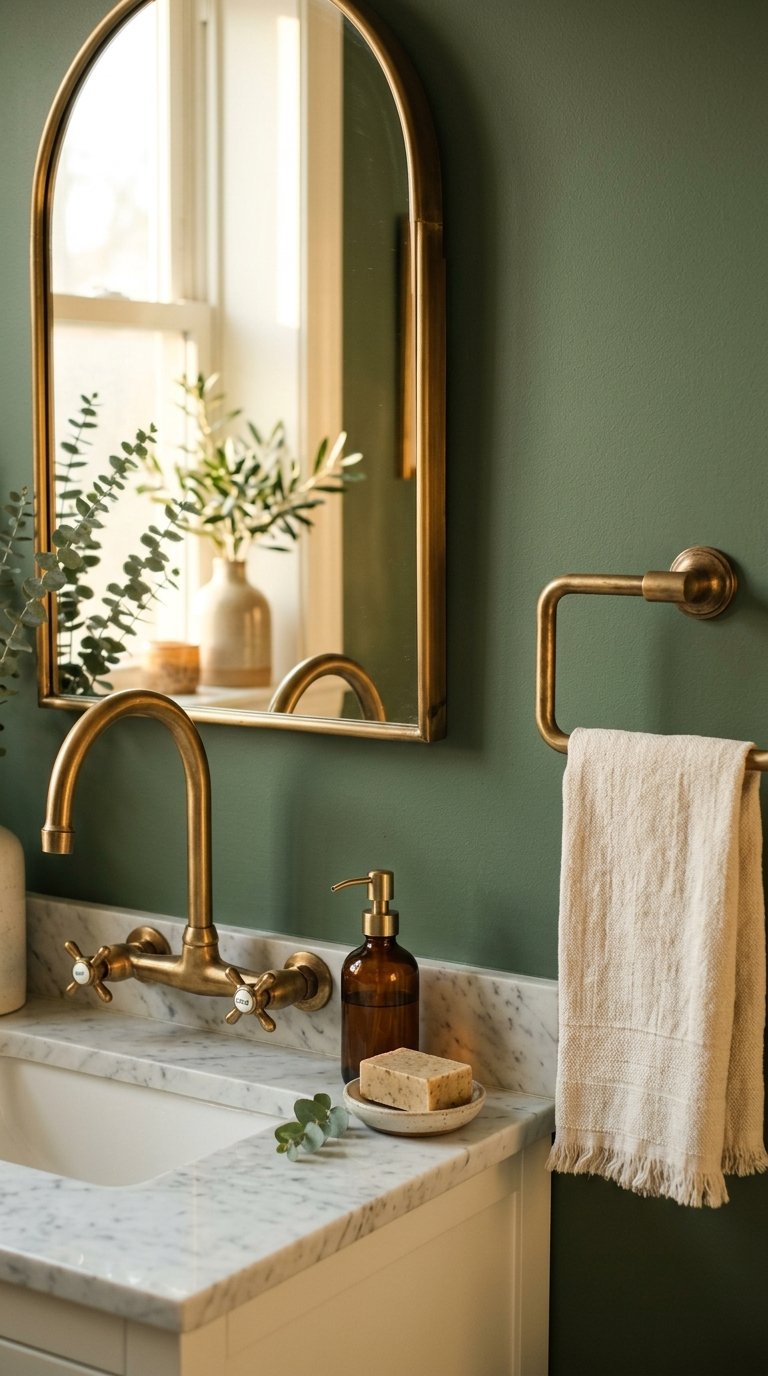 Combine Green With Warm Brass Fixtures