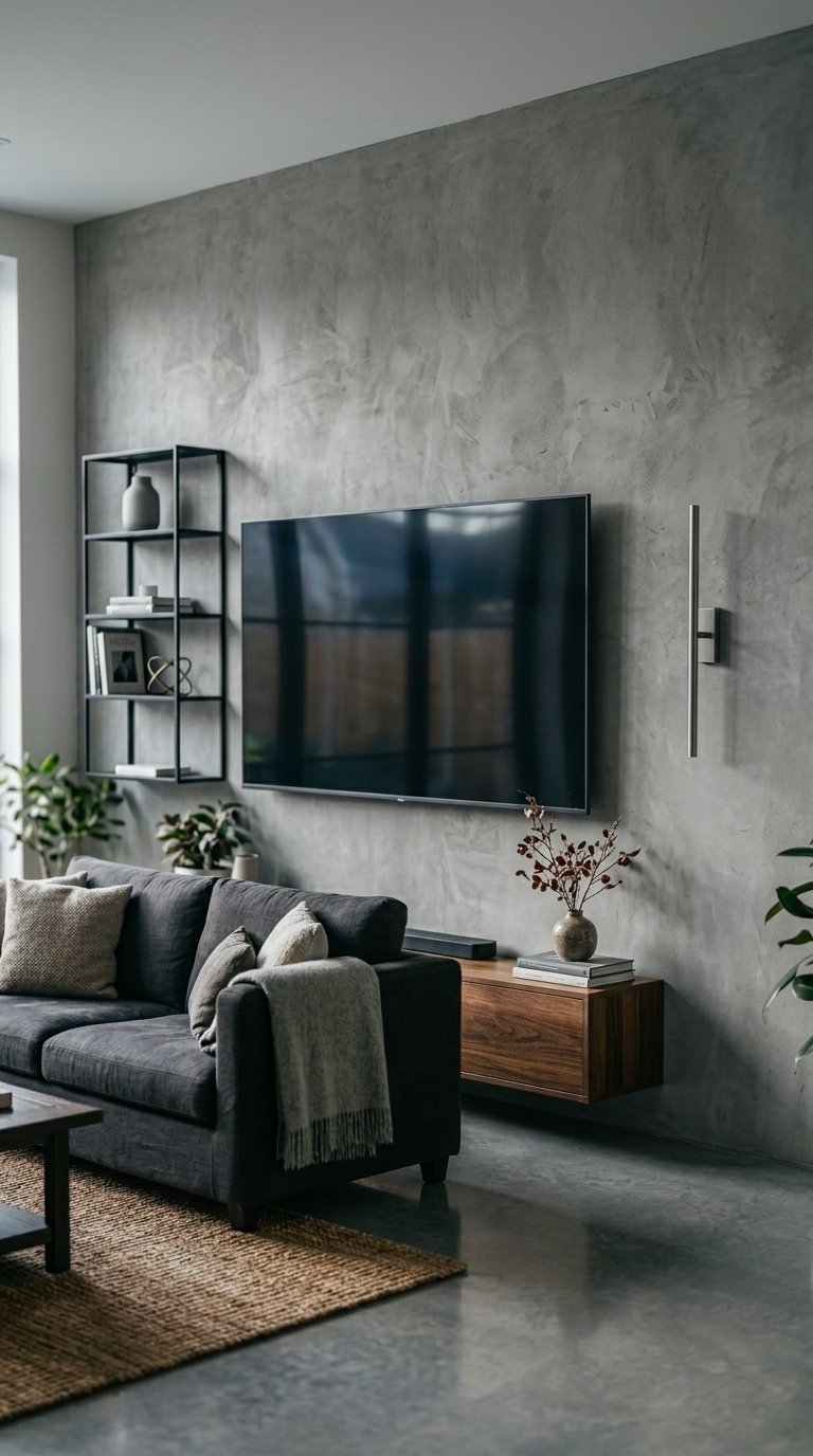 Concrete Effect TV Wall