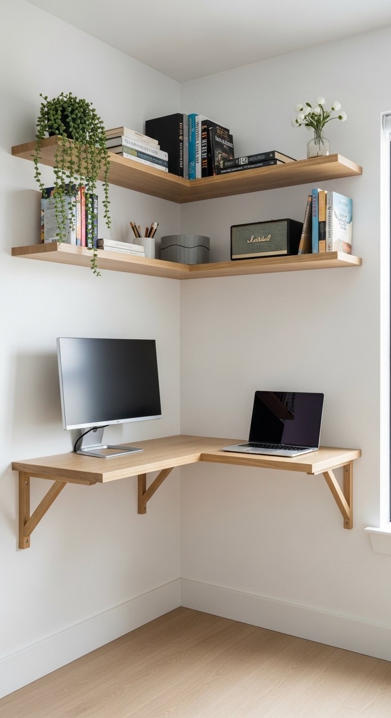 Corner Floating Shelf Desk System