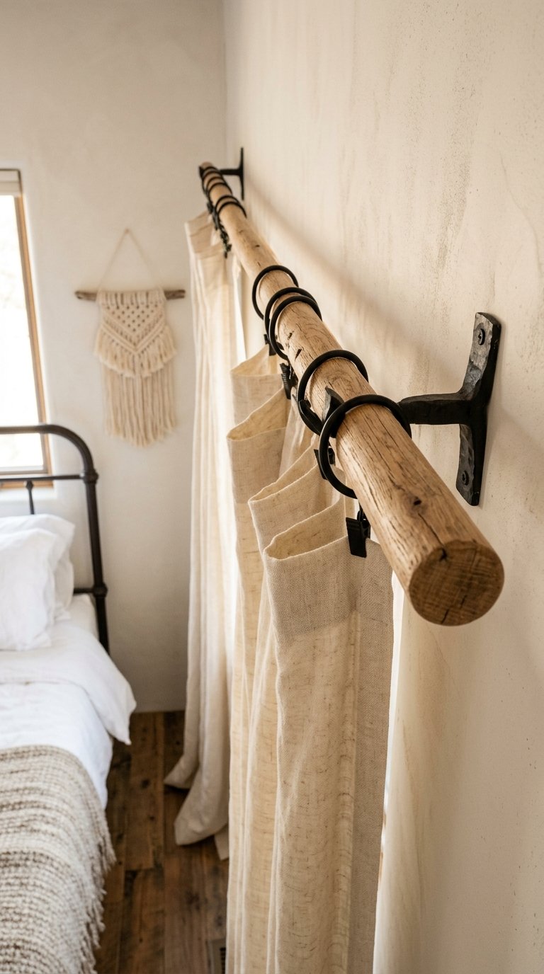 Curtains Hung on Wooden Rods