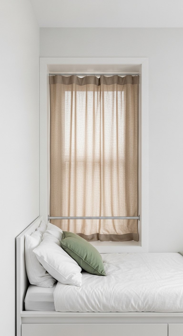 Curtains on a Tension Rod Inside the Frame