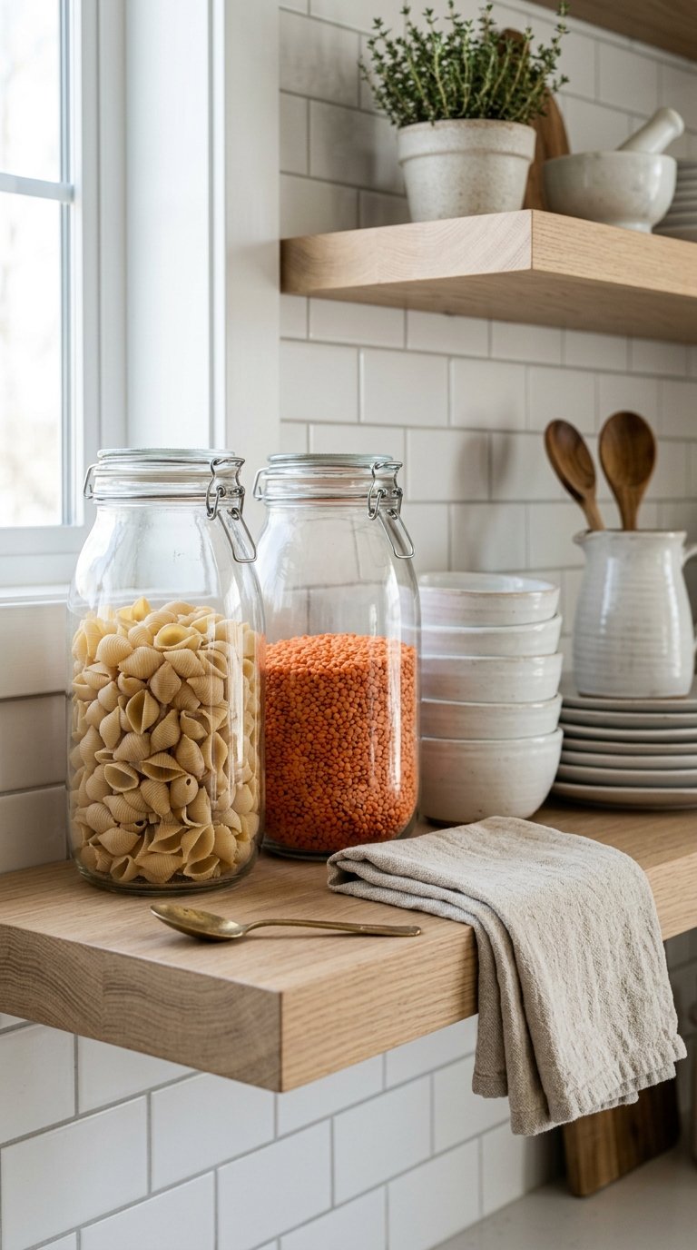 Display Glass Canisters Alongside Ceramics