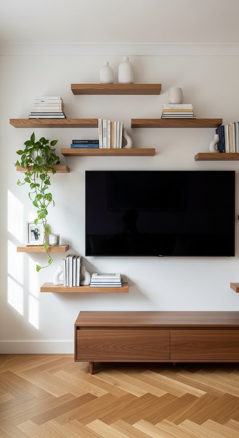 Floating Shelves Around the TV