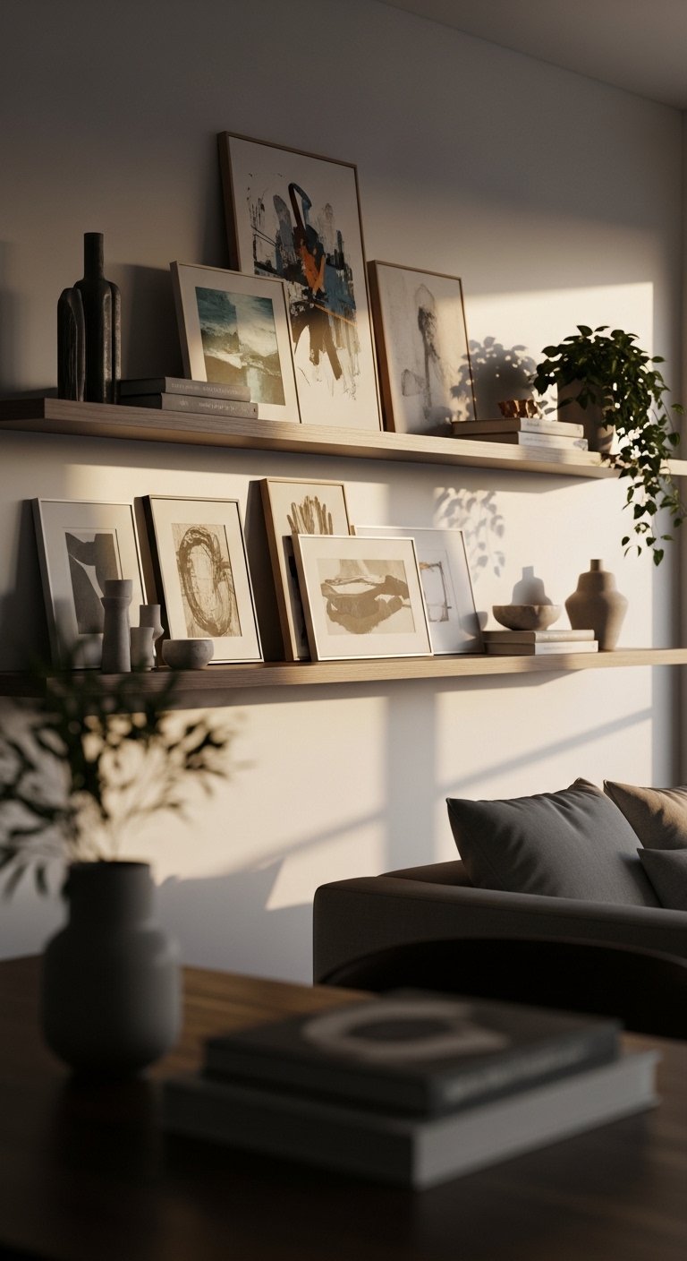 Floating Shelves with Art