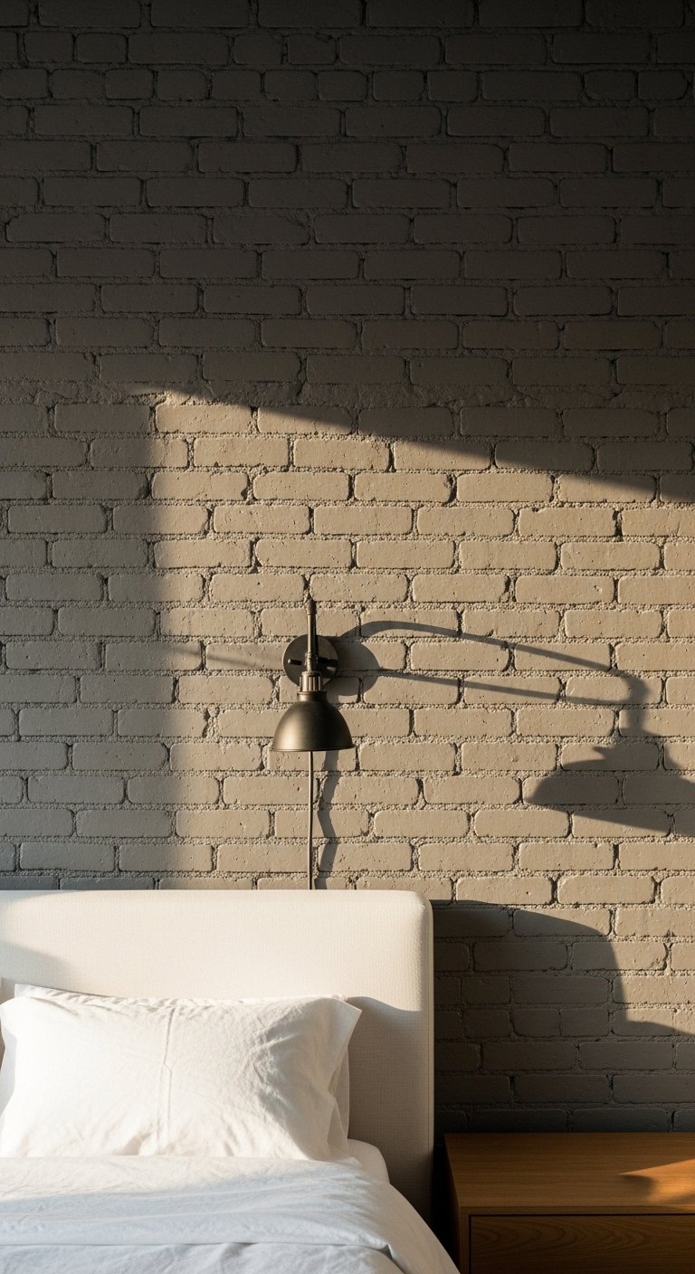 Gray Bedroom with Exposed Brick