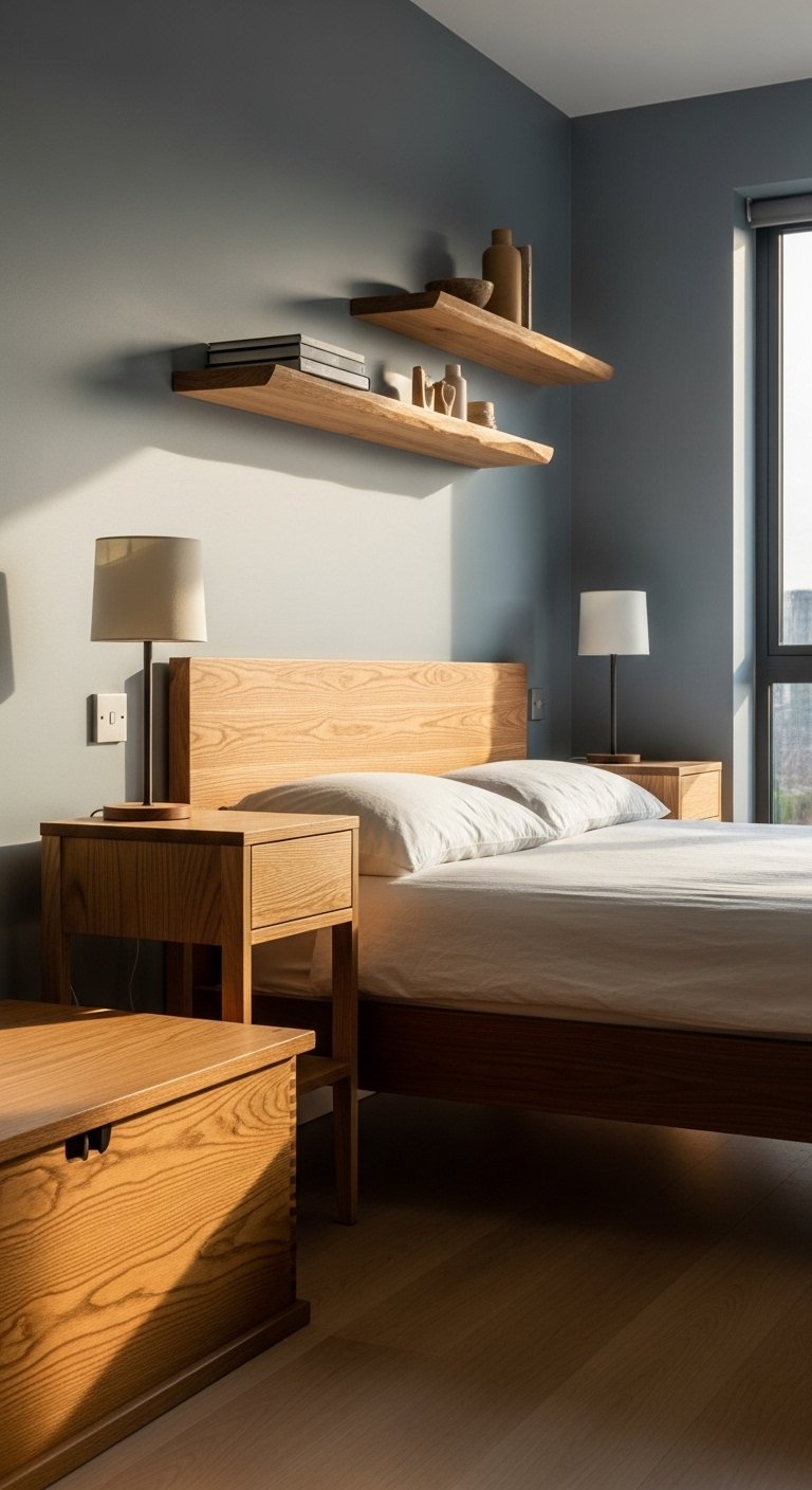 Gray Bedroom with Natural Wood