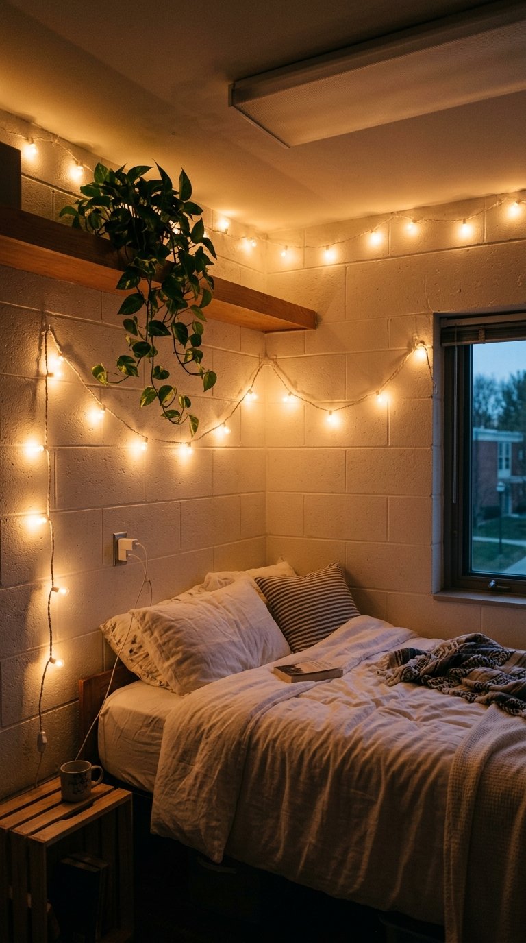 Hang String Lights Instead of Using Overhead Lighting
