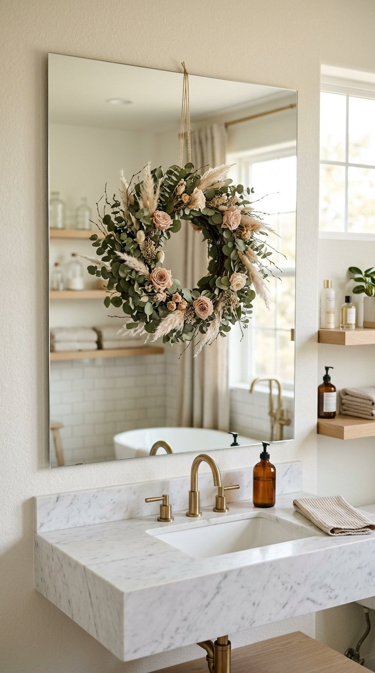 Hang a Floral Wreath on the Mirror or Wall