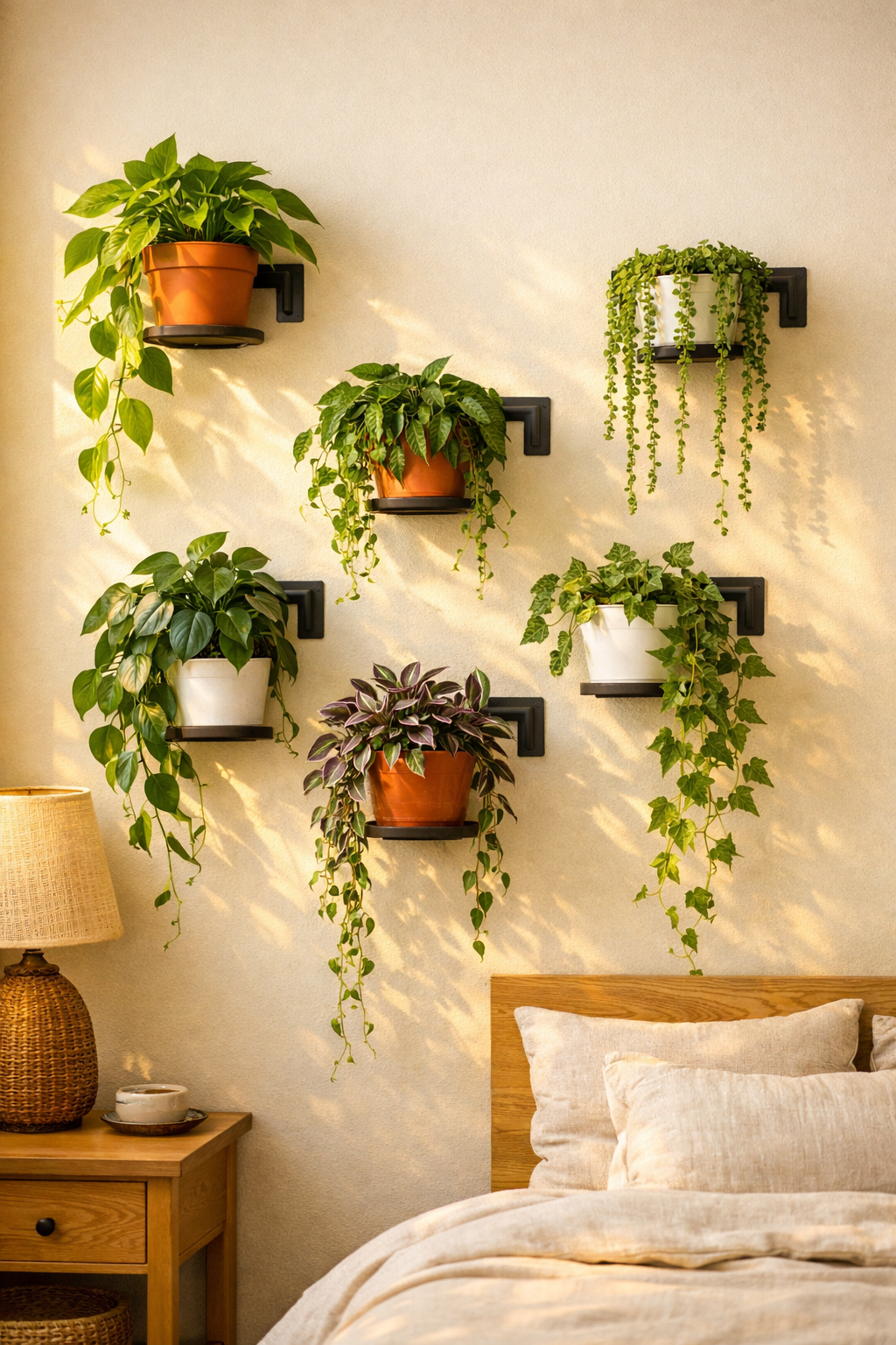 Hanging Pendant Plants on Wall Brackets