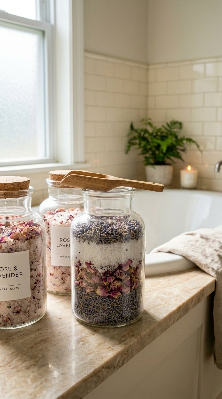 Incorporate Floral Scented Bath Salts in Display Jars