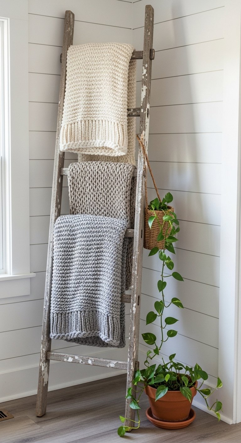 Incorporate a Vintage Wooden Ladder as Decor