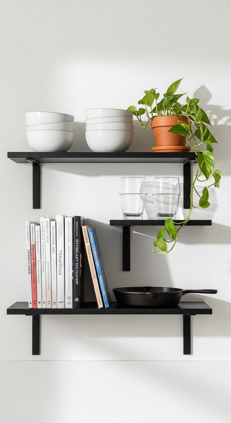 Install Black Open Shelving