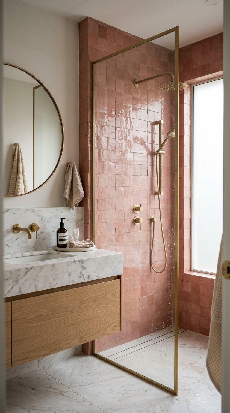 Install Pink Tiles in the Bathroom