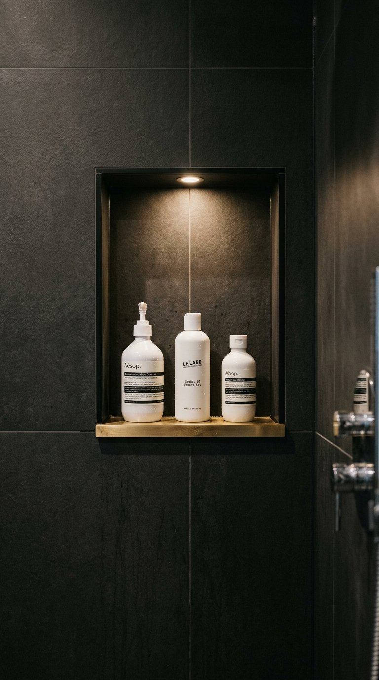 Install Recessed Wall Niches in Dark Tile