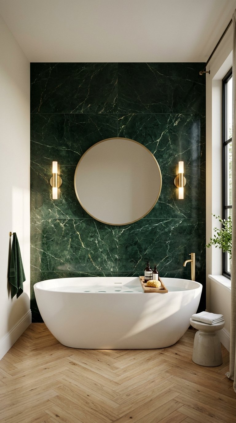 Install a Dramatic Dark Feature Wall Behind the Bath