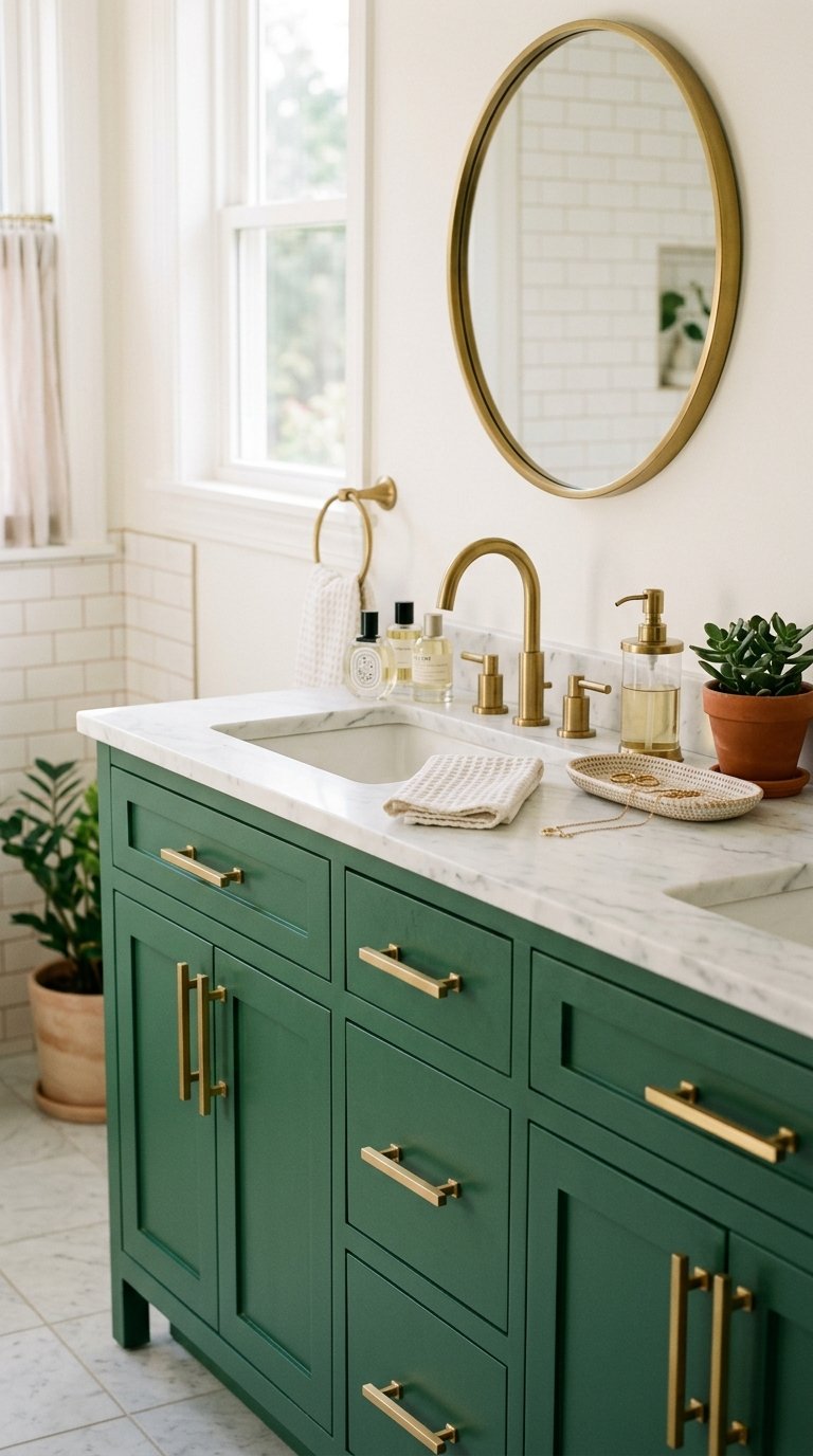Install a Green Vanity With Gold Hardware