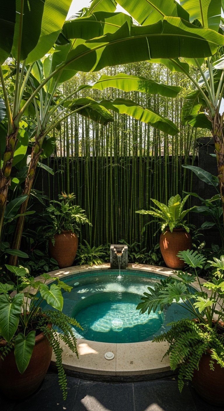 Jacuzzi Surrounded by Tropical Landscaping

