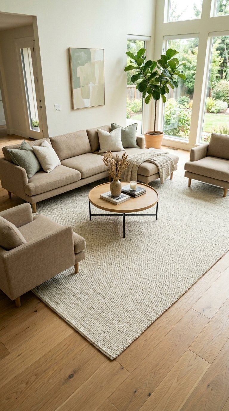 Layer a Rug Under the Sofa to Anchor the Arrangement