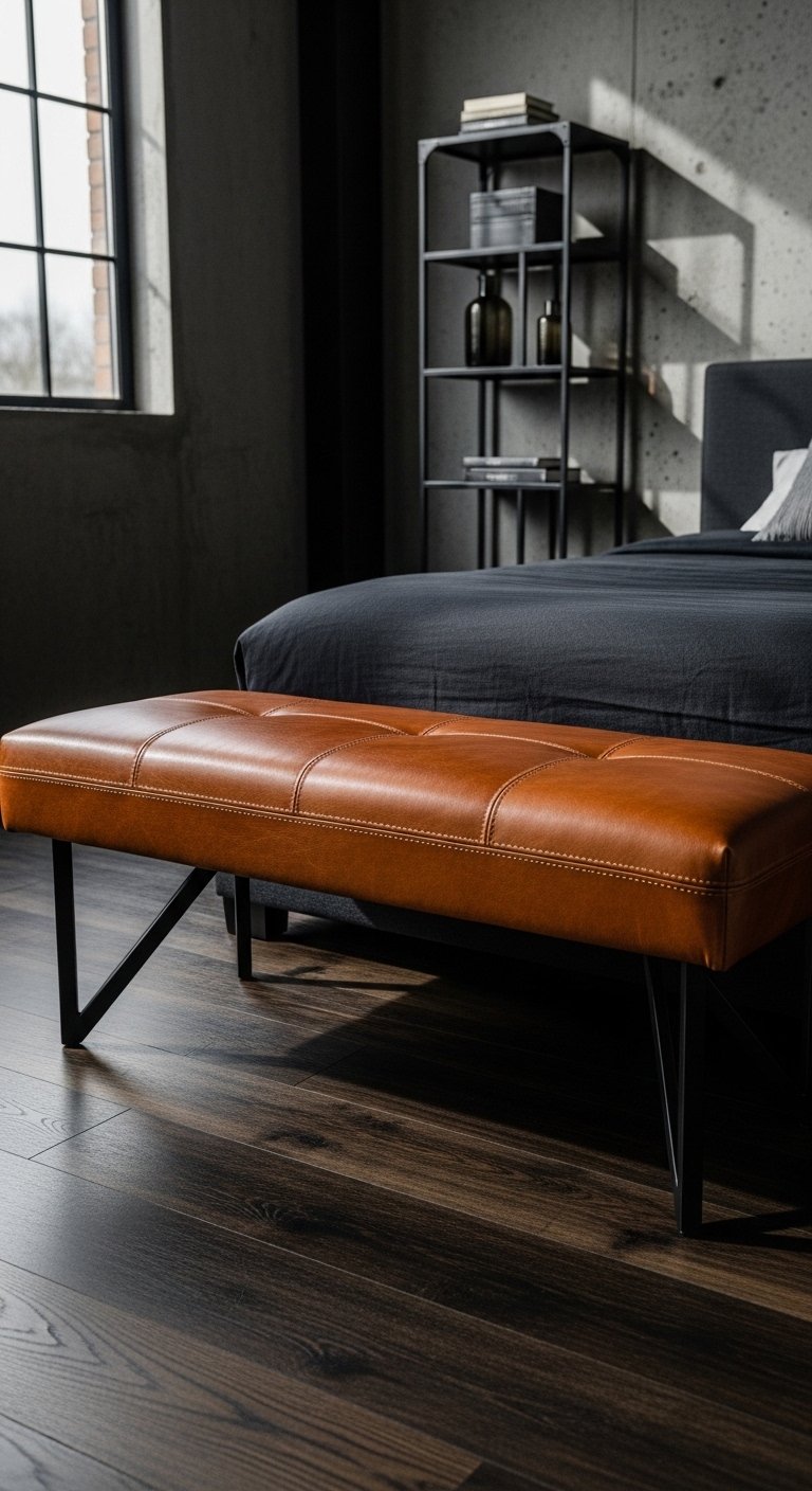 Leather Bedroom Bench for Industrial Style