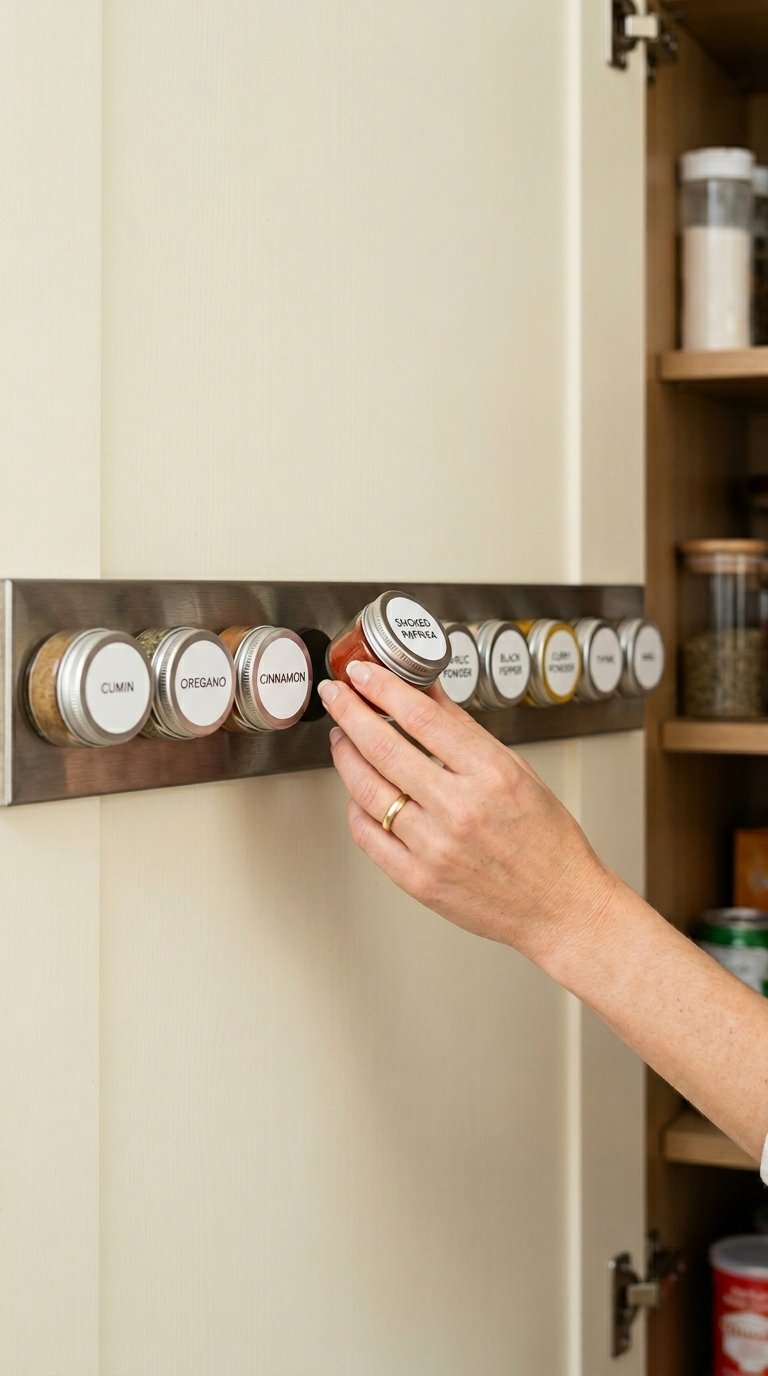 Magnetic Spice Jars on a Metal Strip