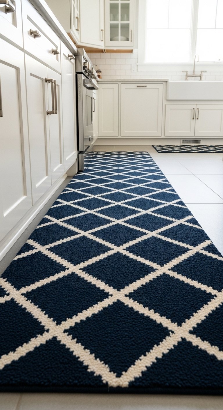 Navy Blue and Cream Kitchen Runner