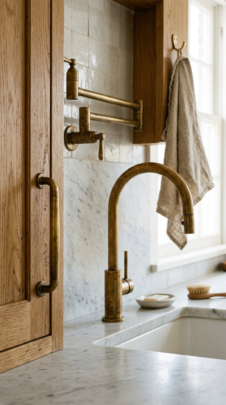 Pair Oak With Brass Hardware and Fixtures