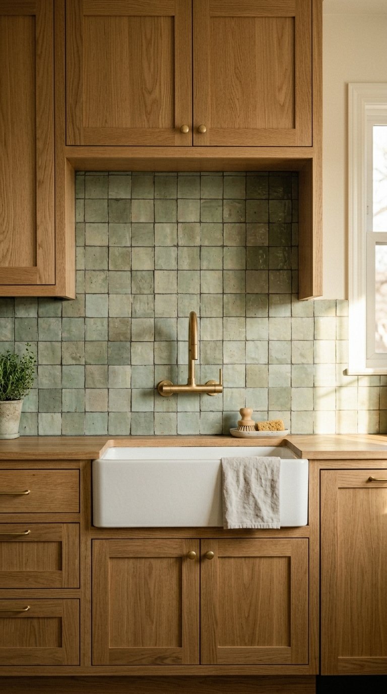 Pair Oak With Sage Green Tiles