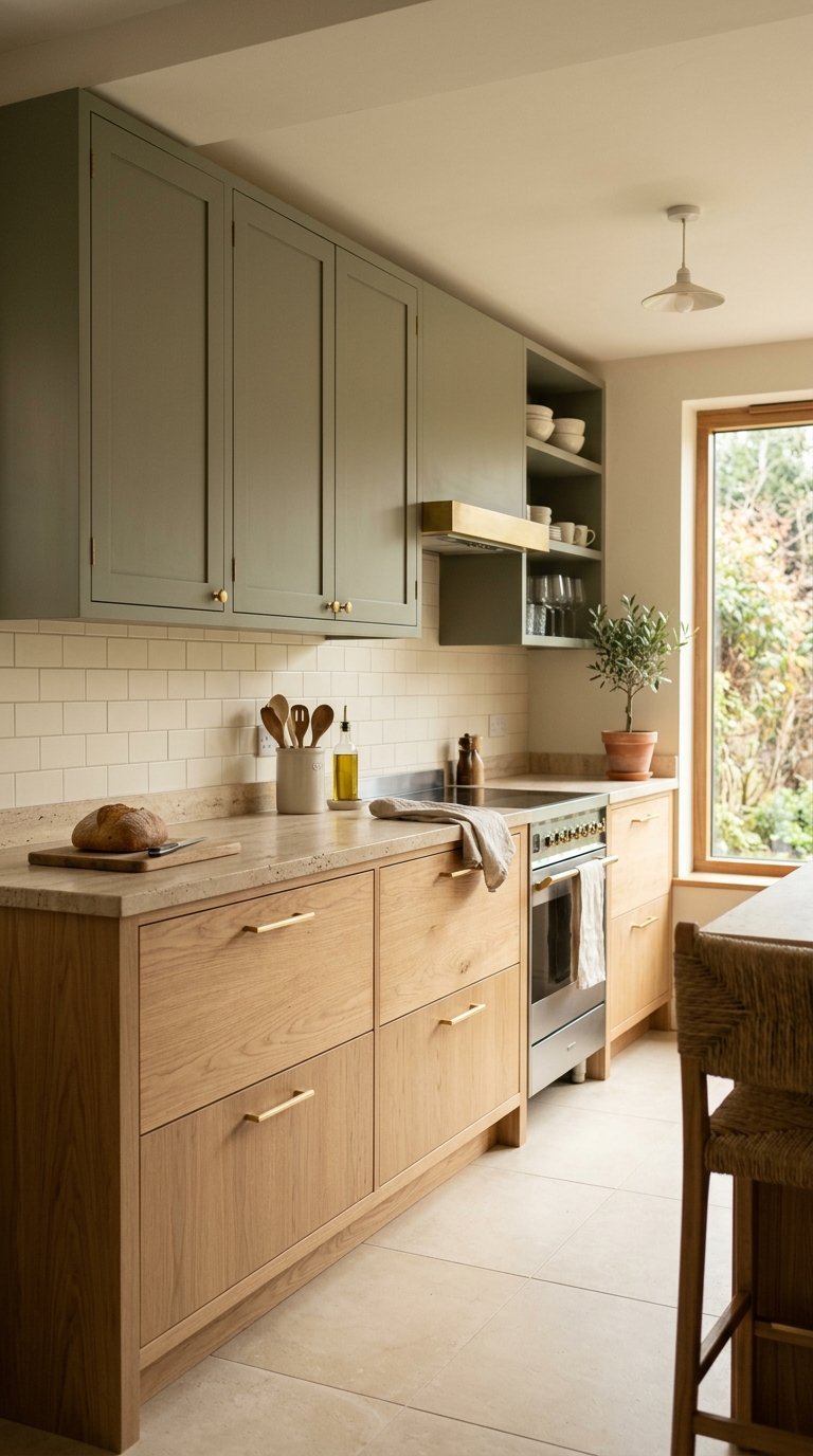 Pair Oak With Sage Green for a Two-Tone Kitchen
