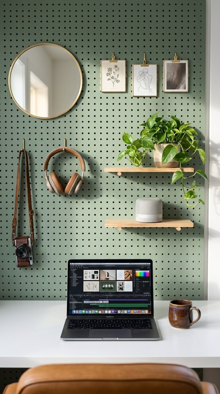 Pegboard Back Panel Desk Setup
