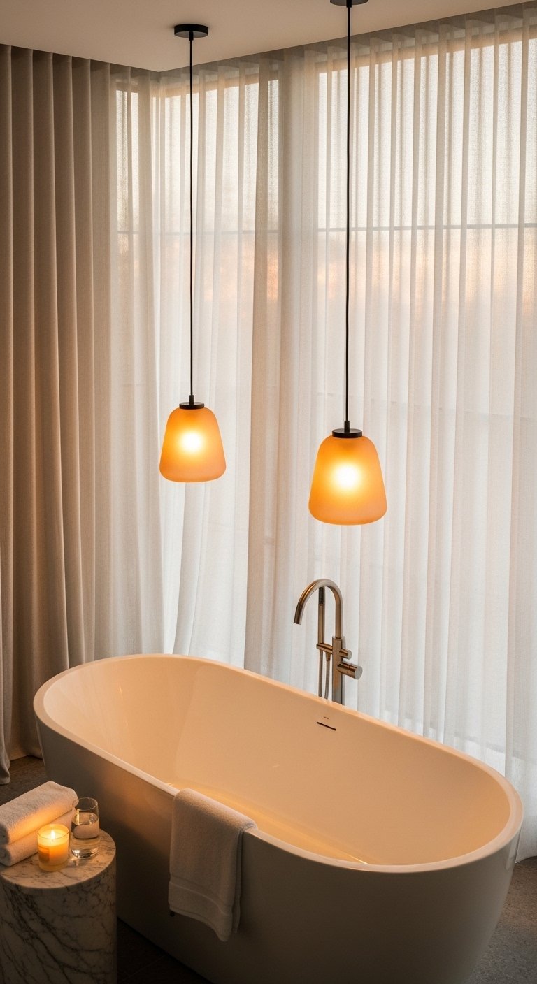 Pendant Lights Over a Freestanding Bath