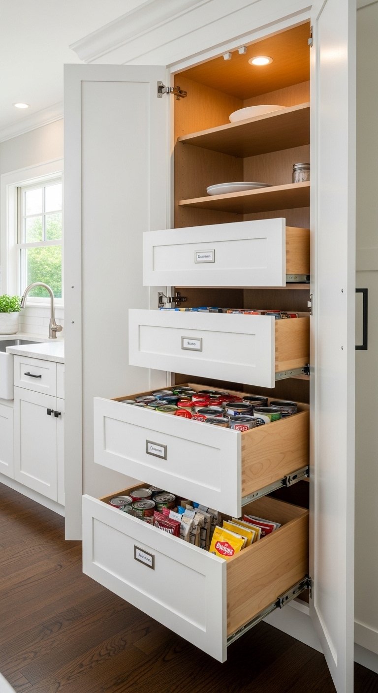 Pull-Out Drawers Inside Cabinet Pantries
